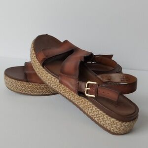 Naturalizer Jasmin Brown Leather Espadrille Platform Sandals